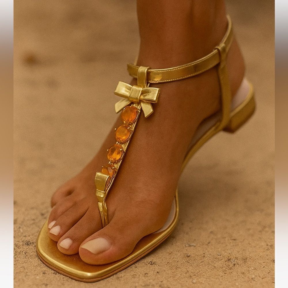 Prada Sandals, Thong Flip Flops Gold Bronze, Swarovski Crystals, NEW